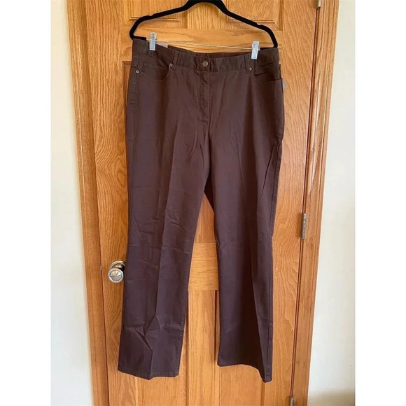 Women's Laura Scott Brown Straight Leg Pants Size 14 Slenderizing Fit NWT - Picture 1 of 7